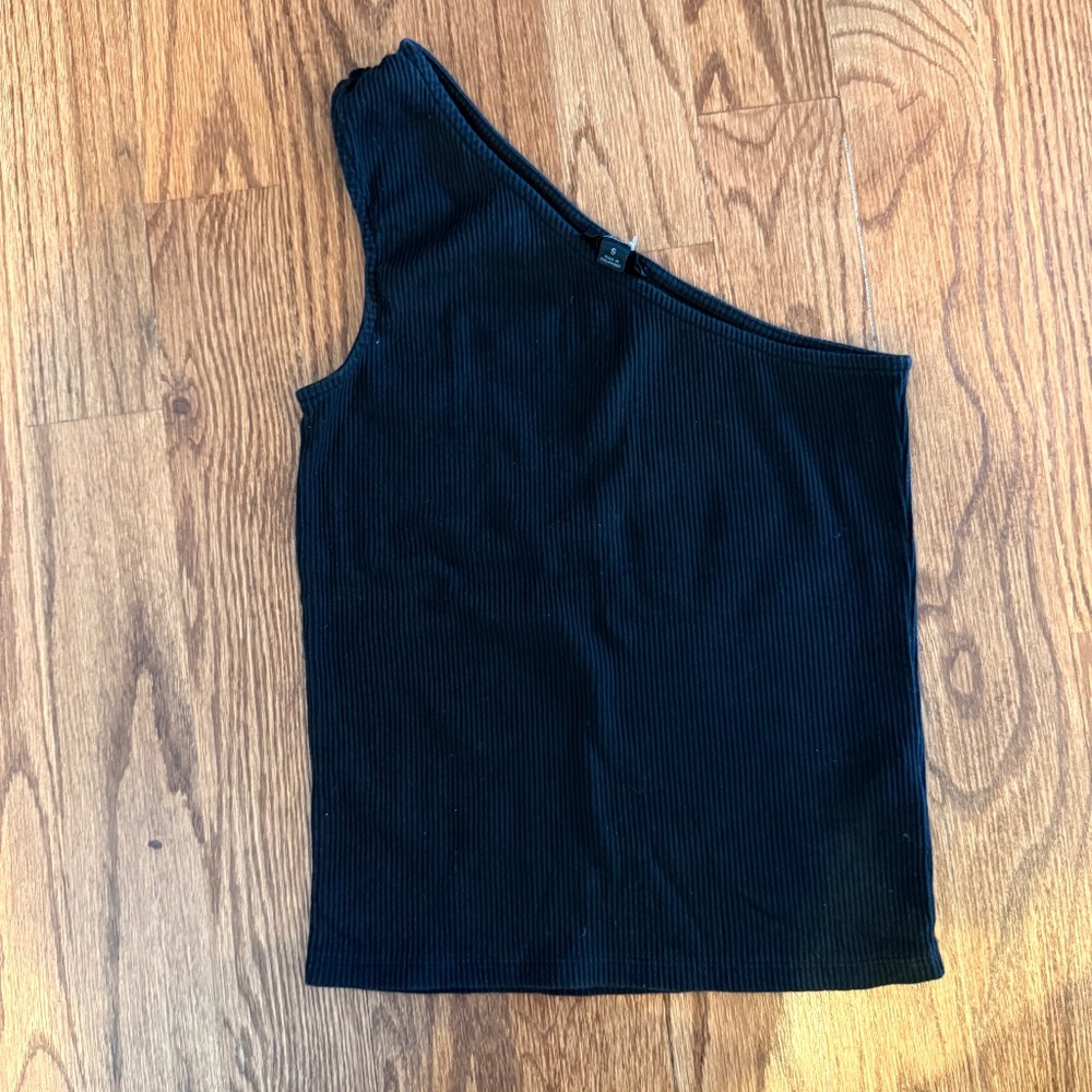 J.Crew Ribbed One Shoulder Tank Top Black Size S Cotton Modal Blend | Reimagined